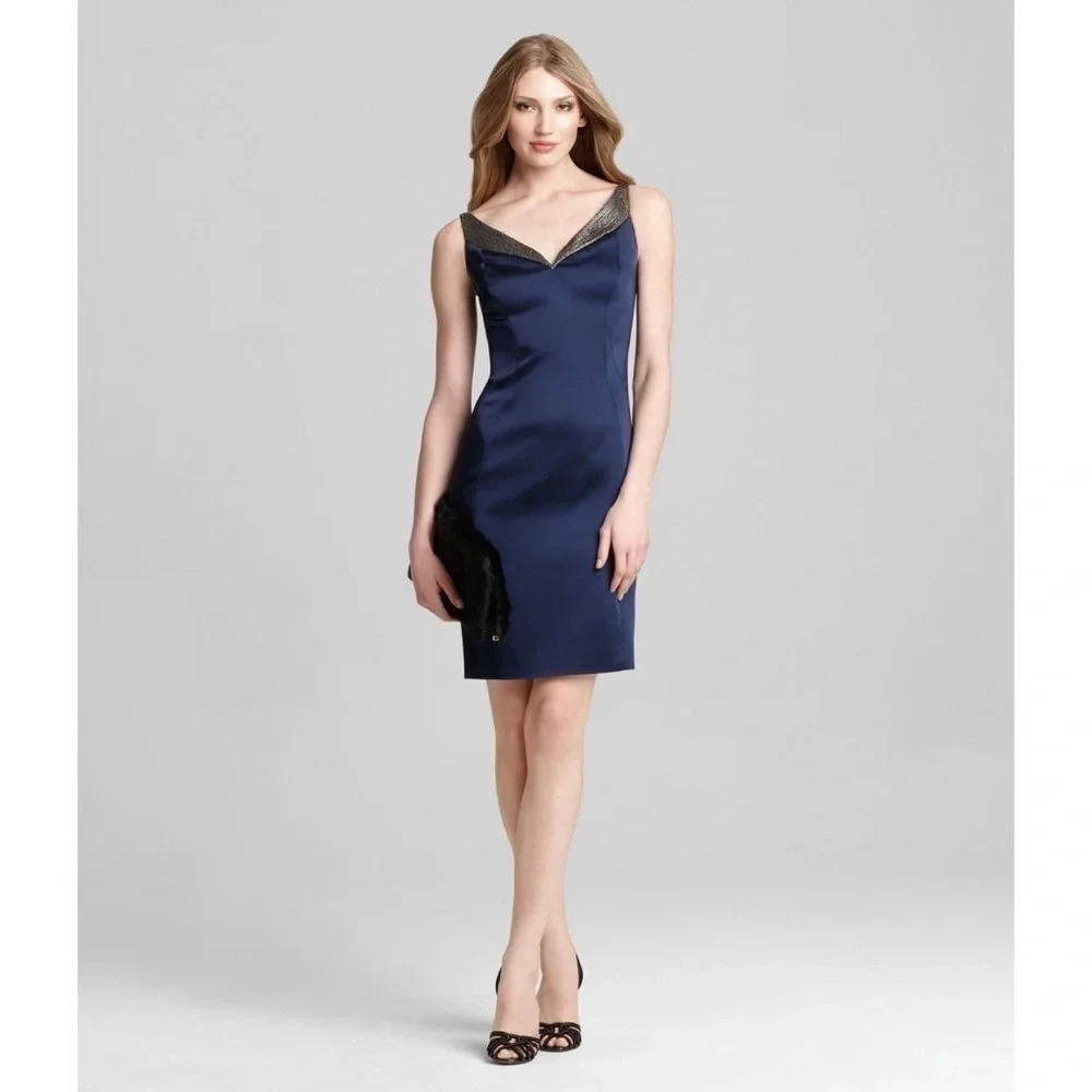 Elie Tahari Rena Navy Blue Sequin Dress 2 NWT $428